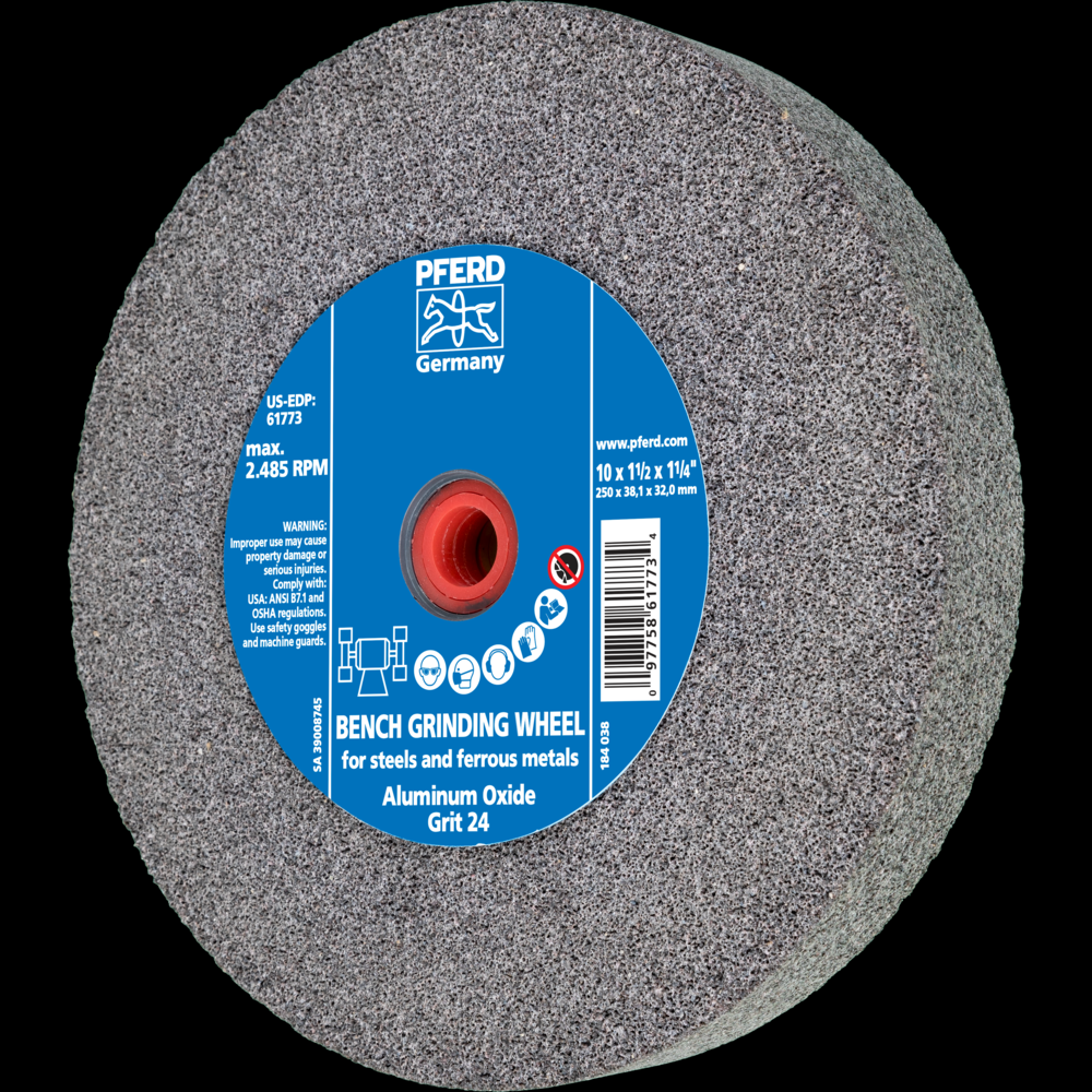 PFERD Vitrified Bench Wheel, UNIVERSAL, 10&#34; x 1-1/2 x 1-1/4, 24 Grit, Aluminum Oxide<span class=' ItemWarning' style='display:block;'>Item is usually in stock, but we&#39;ll be in touch if there&#39;s a problem<br /></span>