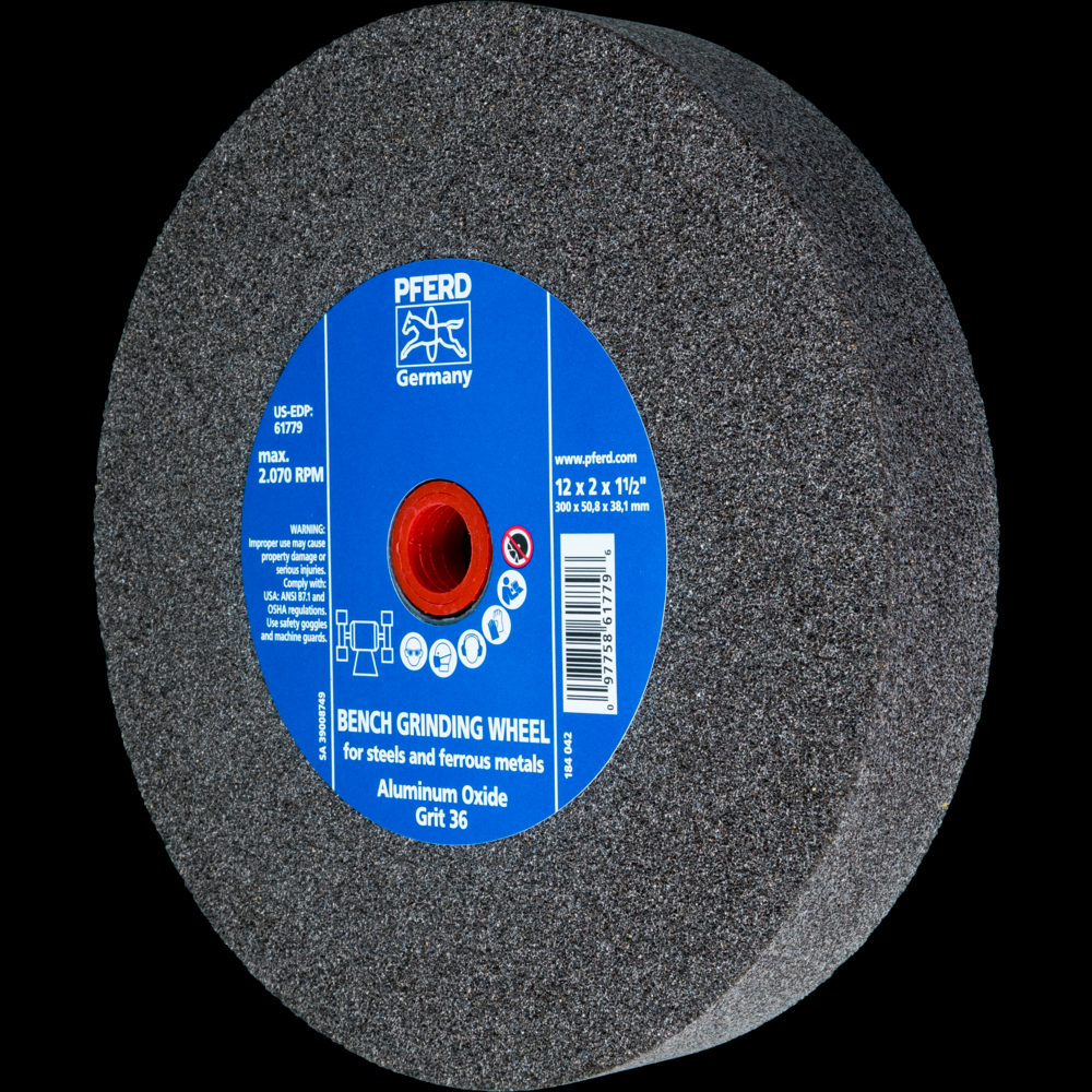 PFERD Vitrified Bench Wheel, UNIVERSAL, 12&#34; x 2 x 1-1/2, 36 Grit, Aluminum Oxide<span class=' ItemWarning' style='display:block;'>Item is usually in stock, but we&#39;ll be in touch if there&#39;s a problem<br /></span>