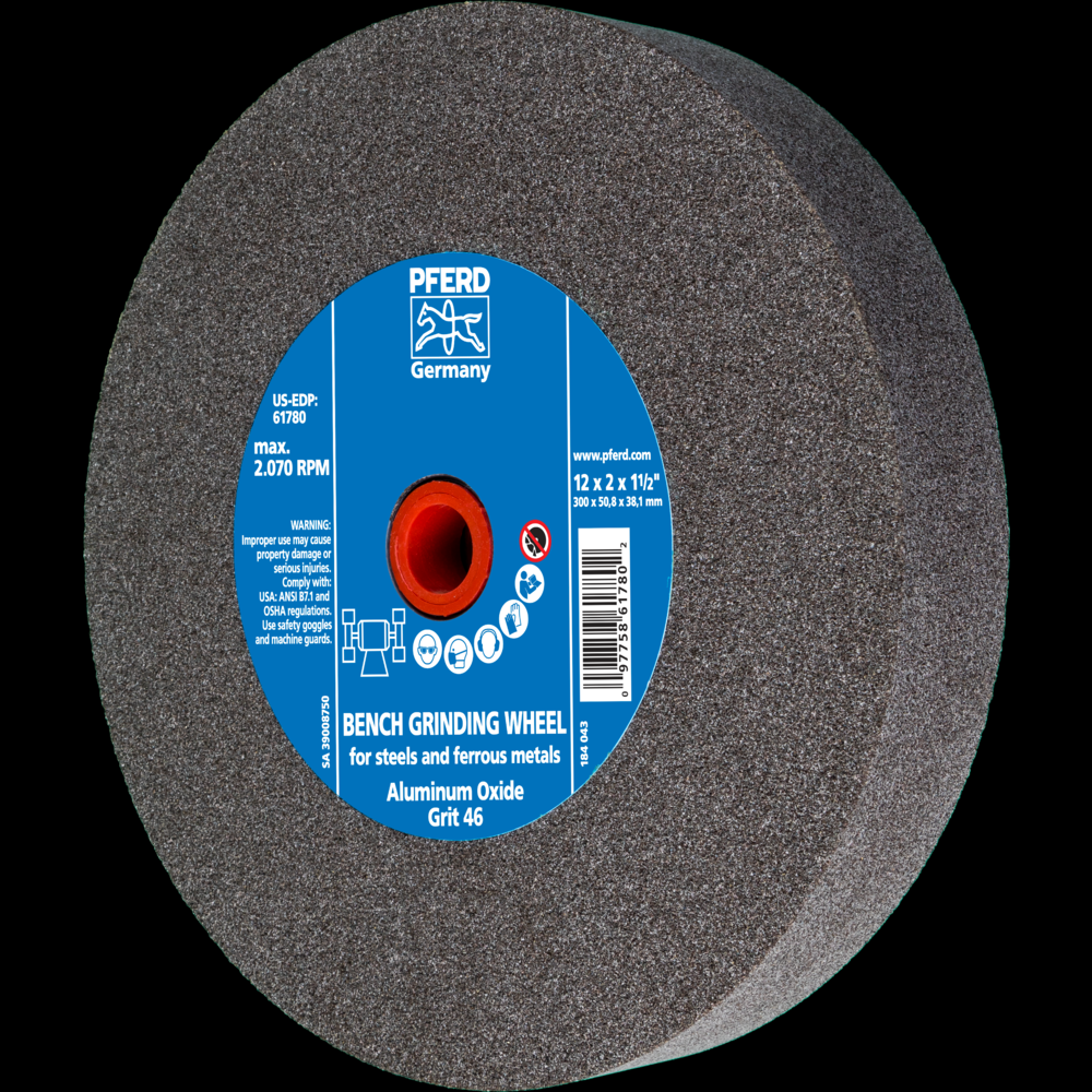 PFERD Vitrified Bench Wheel, UNIVERSAL, 12&#34; x 2 x 1-1/2, 46 Grit, Aluminum Oxide<span class=' ItemWarning' style='display:block;'>Item is usually in stock, but we&#39;ll be in touch if there&#39;s a problem<br /></span>