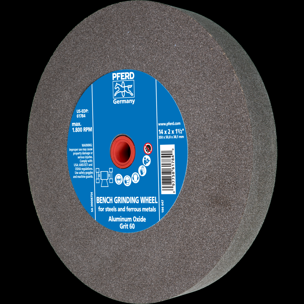 PFERD Vitrified Bench Wheel, UNIVERSAL, 14&#34; x 2 x 1-1/2, 60 Grit, Aluminum Oxide<span class=' ItemWarning' style='display:block;'>Item is usually in stock, but we&#39;ll be in touch if there&#39;s a problem<br /></span>