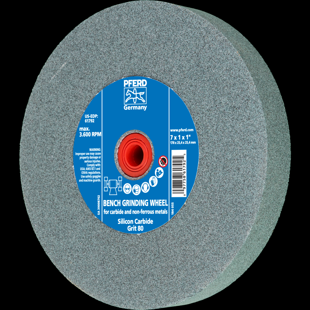 PFERD Vitrified Bench Wheel, CARBIDE, 7&#34; x 1 x 1, 80 Grit, Silicon Carbide<span class=' ItemWarning' style='display:block;'>Item is usually in stock, but we&#39;ll be in touch if there&#39;s a problem<br /></span>