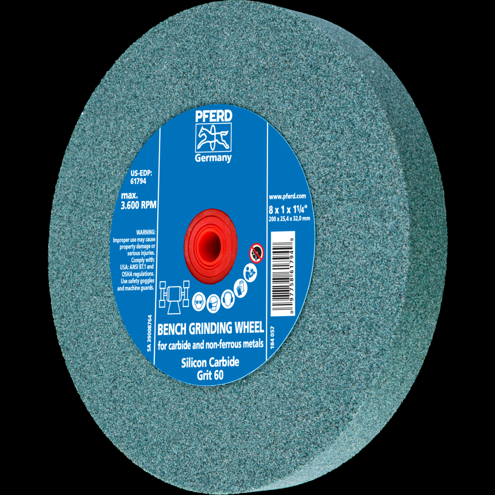 PFERD Vitrified Bench Wheel, CARBIDE, 8&#34; x 1 x 1-1/4, 60 Grit, Silicon Carbide<span class=' ItemWarning' style='display:block;'>Item is usually in stock, but we&#39;ll be in touch if there&#39;s a problem<br /></span>