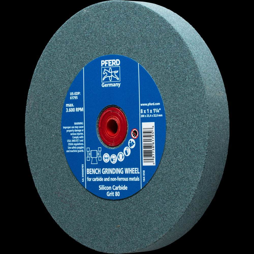 PFERD Vitrified Bench Wheel, CARBIDE, 8&#34; x 1 x 1-1/4, 80 Grit, Silicon Carbide<span class=' ItemWarning' style='display:block;'>Item is usually in stock, but we&#39;ll be in touch if there&#39;s a problem<br /></span>