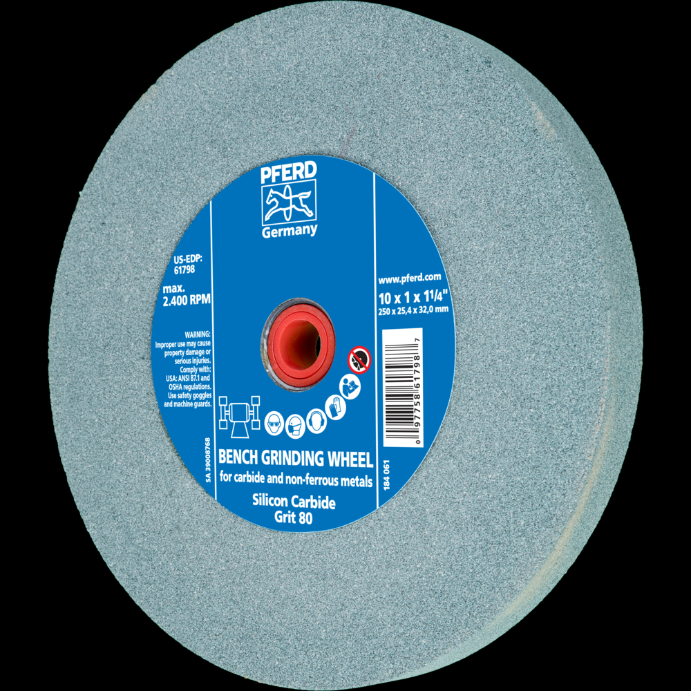 PFERD Vitrified Bench Wheel, CARBIDE, 10&#34; x 1-1/4 x 1-1/4, 80 Grit, Silicon Carbide<span class=' ItemWarning' style='display:block;'>Item is usually in stock, but we&#39;ll be in touch if there&#39;s a problem<br /></span>