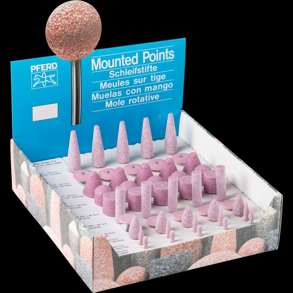 PFERD Vitrified Mounted Point Set, STEEL EDGE, 23 Piece, Aluminum Oxide, 1/4&#34; Shank<span class=' ItemWarning' style='display:block;'>Item is usually in stock, but we&#39;ll be in touch if there&#39;s a problem<br /></span>