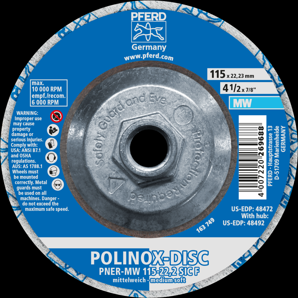 PFERD POLINOX® Unitized Disc, 4-1/2&#34; x 1/2 x 5/8-11, T27,Fine,Soft,3SF,Silicon carbide<span class=' ItemWarning' style='display:block;'>Item is usually in stock, but we&#39;ll be in touch if there&#39;s a problem<br /></span>