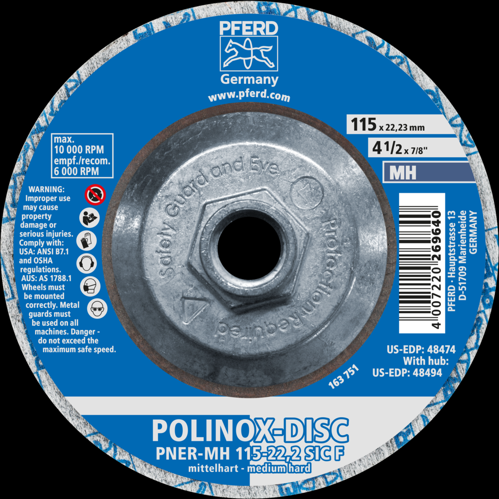 PFERD POLINOX® Unitized Disc, 4-1/2&#34; x 1/2 x 5/8-11, T27, Fine, MH,6SF,Silicon carbide<span class=' ItemWarning' style='display:block;'>Item is usually in stock, but we&#39;ll be in touch if there&#39;s a problem<br /></span>