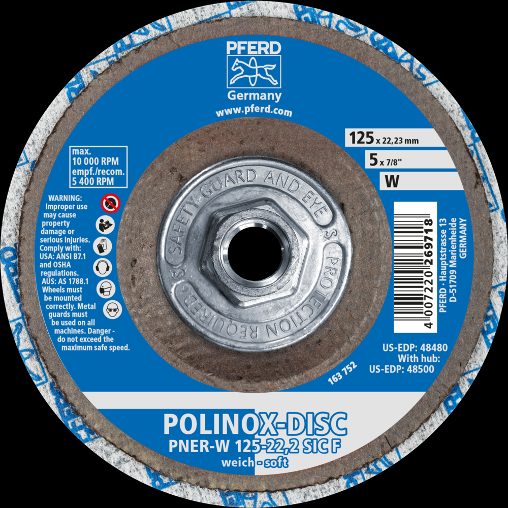 PFERD POLINOX® Unitized Disc, 5&#34; x 1/2 x 5/8-11, T27, Fine, Soft, 2SF, Silicon carbide<span class=' ItemWarning' style='display:block;'>Item is usually in stock, but we&#39;ll be in touch if there&#39;s a problem<br /></span>