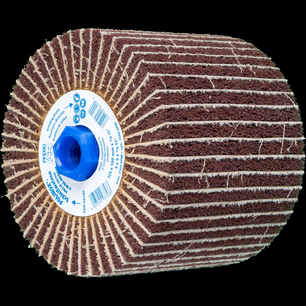 PFERD POLINOX®Non-Woven Finishing Drum,5&#34;x 4x5/8-11,Interleaved,80 Grit,Aluminum Oxide<span class=' ItemWarning' style='display:block;'>Item is usually in stock, but we&#39;ll be in touch if there&#39;s a problem<br /></span>