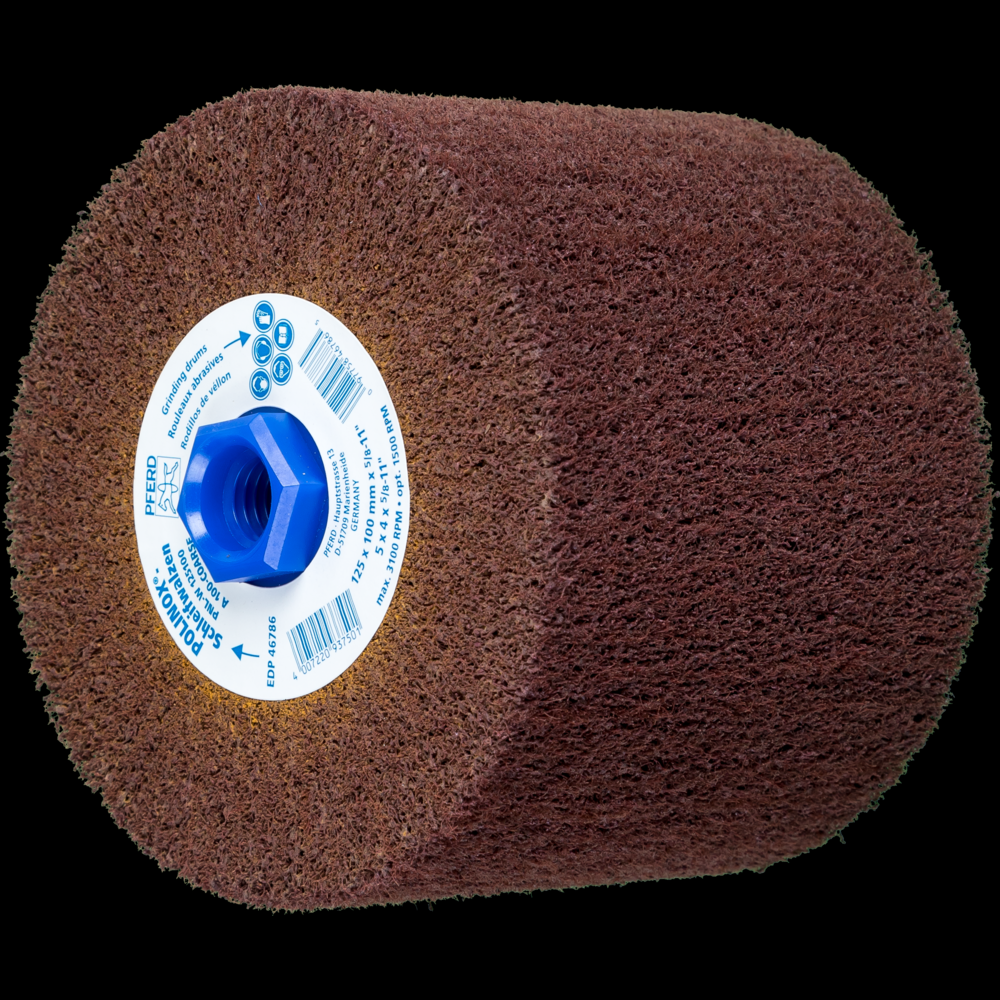 PFERD POLINOX® Non-Woven Finishing Drum,5&#34; x 4 x 5/8-11, Radial,60 Grit,Aluminum Oxide<span class=' ItemWarning' style='display:block;'>Item is usually in stock, but we&#39;ll be in touch if there&#39;s a problem<br /></span>