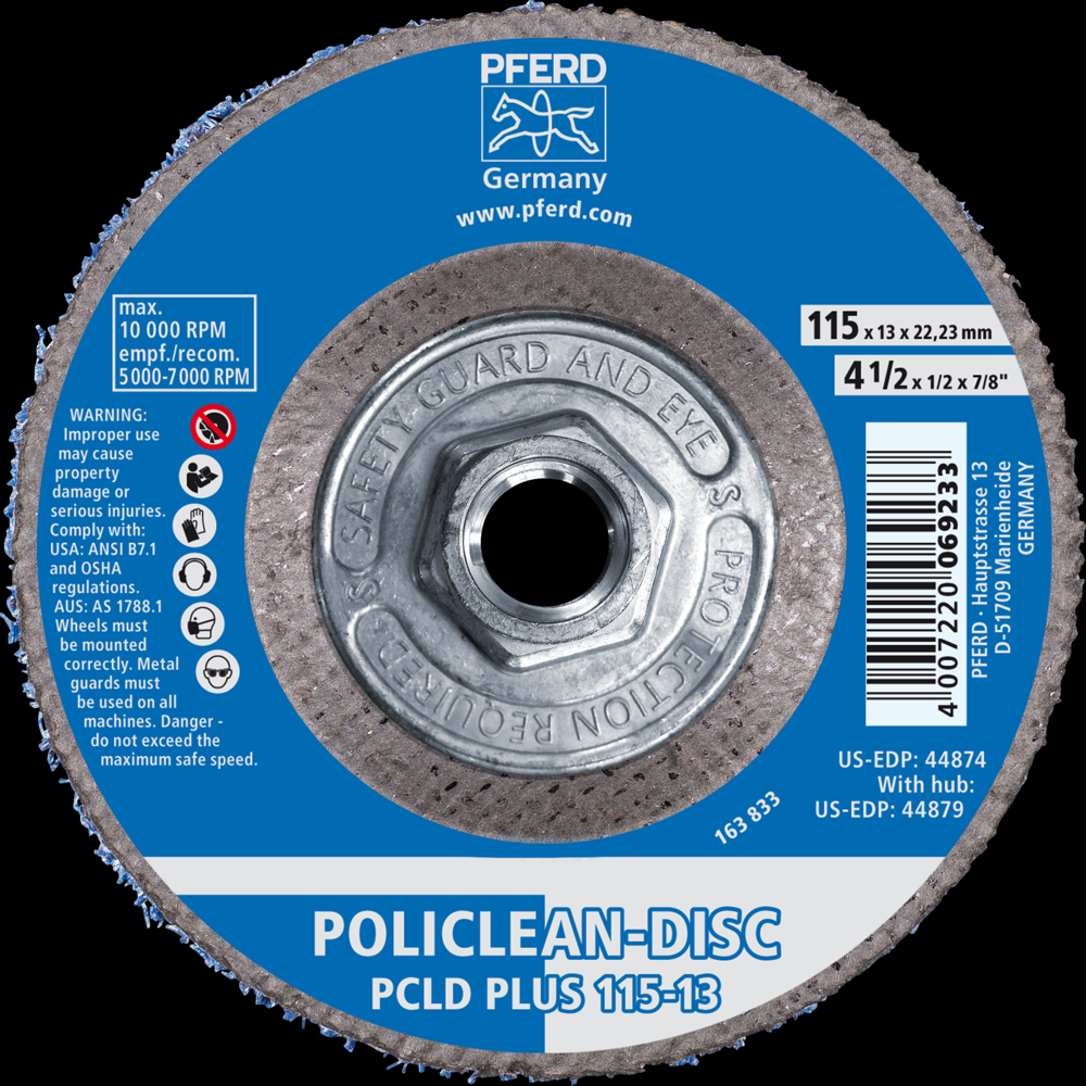 PFERD POLICLEAN® PLUS Disc, 4-1/2&#34; x 1/2 x 5/8-11, T27, Flat, Aluminum oxide<span class=' ItemWarning' style='display:block;'>Item is usually in stock, but we&#39;ll be in touch if there&#39;s a problem<br /></span>