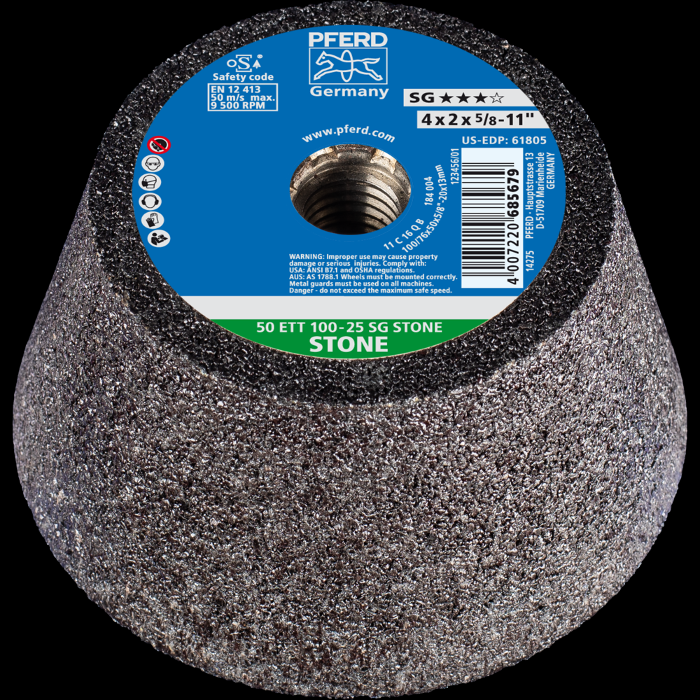 PFERD Cup Wheel, 4&#34; x 3-1/2 x 5/8-11, SG STONE, T11, Silicon Carbide (SiC)<span class=' ItemWarning' style='display:block;'>Item is usually in stock, but we&#39;ll be in touch if there&#39;s a problem<br /></span>