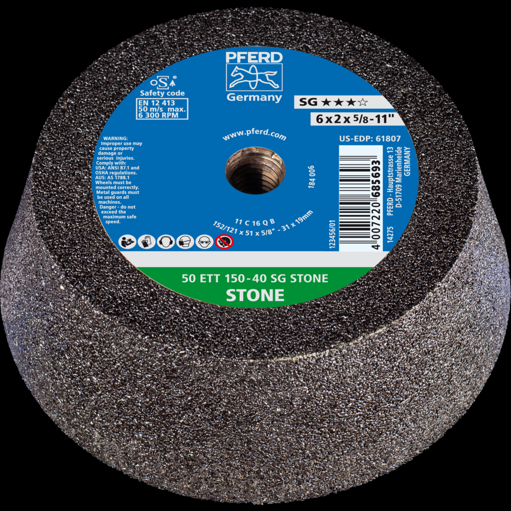 PFERD Cup Wheel, 6&#34; x 4-3/4 x 5/8-11, SG STONE,T11, Silicon Carbide (SiC)<span class=' ItemWarning' style='display:block;'>Item is usually in stock, but we&#39;ll be in touch if there&#39;s a problem<br /></span>