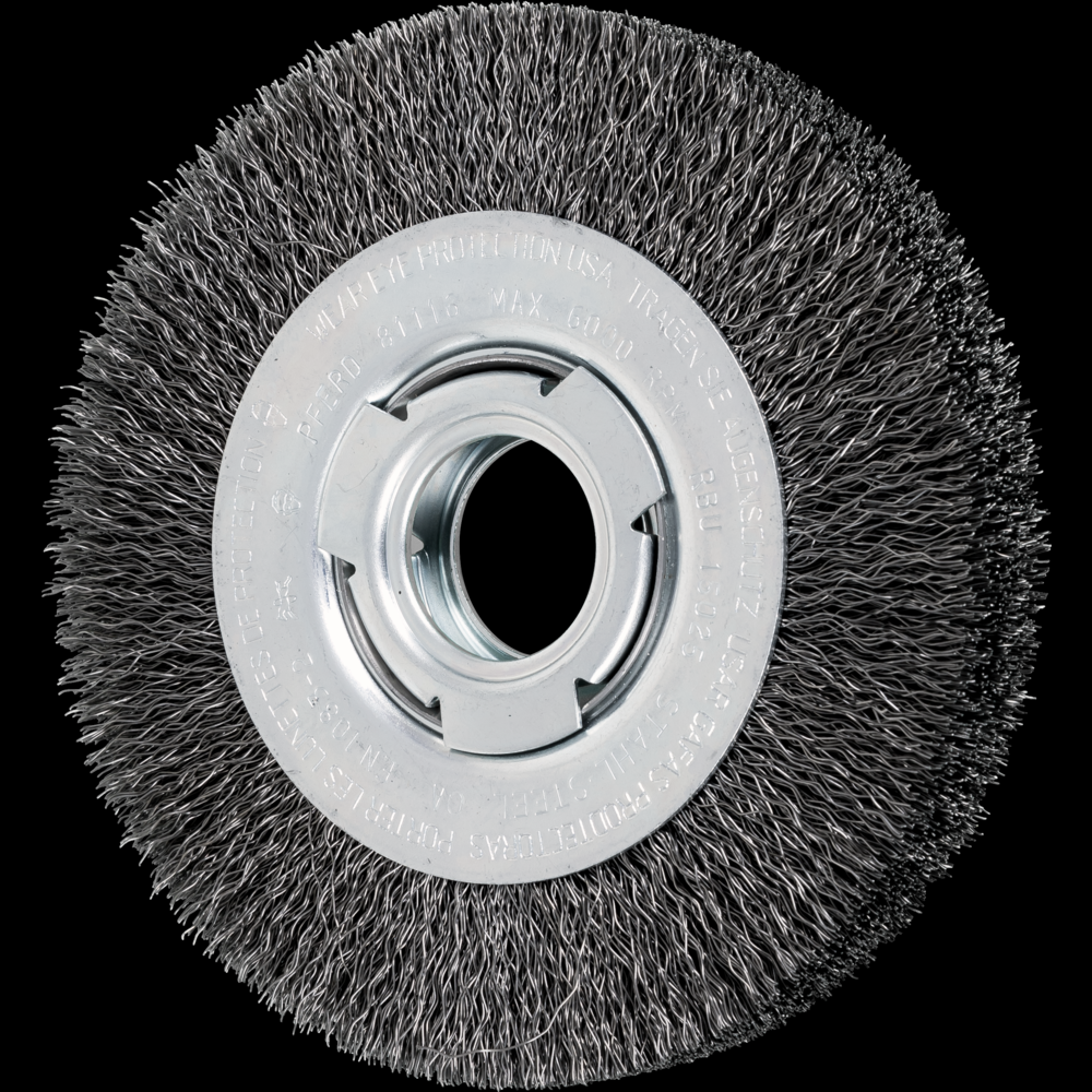 PFERD Crimped Wire Wheel Brush 6&#34; Dia Medium Face .014 CS 2&#34; Arbor .023<span class=' ItemWarning' style='display:block;'>Item is usually in stock, but we&#39;ll be in touch if there&#39;s a problem<br /></span>