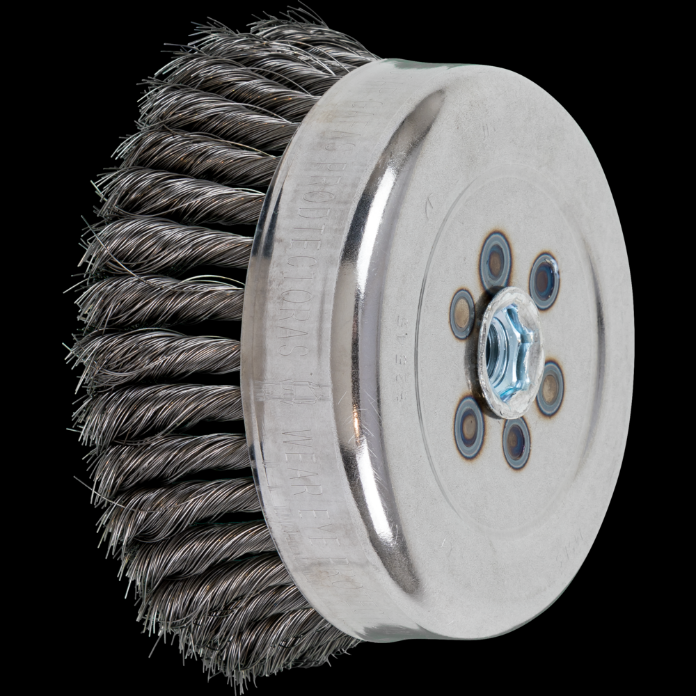 PFERD Knot Wire Cup Brush 6&#34; Dia. .014 Carbon Steel 5/8-11&#34; Thread (int.) Retail<span class=' ItemWarning' style='display:block;'>Item is usually in stock, but we&#39;ll be in touch if there&#39;s a problem<br /></span>