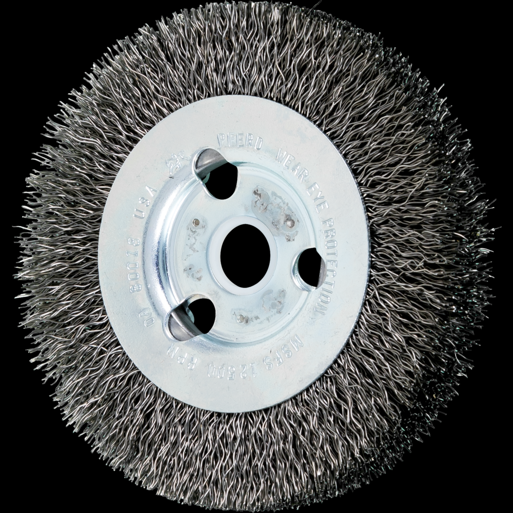 PFERD Crimped Wire Wheel Brush 4&#34; Dia Narrow Face .014 Carbon Steel 5/8-1/2&#34; Arbor<span class=' ItemWarning' style='display:block;'>Item is usually in stock, but we&#39;ll be in touch if there&#39;s a problem<br /></span>