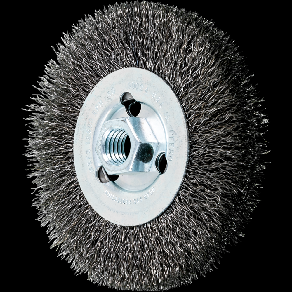 PFERD Crimped Wire Wheel Brush 4&#34; Dia Narrow Face .014 Carbon Steel 5/8-11&#34; Arbor<span class=' ItemWarning' style='display:block;'>Item is usually in stock, but we&#39;ll be in touch if there&#39;s a problem<br /></span>