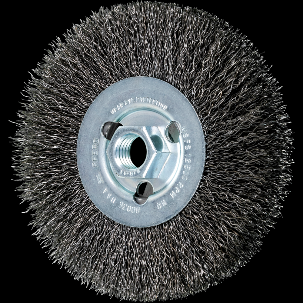 PFERD Crimped Wire Wheel Brush 5&#34; Dia Narrow Face .014 Carbon Steel 5/8-11&#34; Arbor<span class=' ItemWarning' style='display:block;'>Item is usually in stock, but we&#39;ll be in touch if there&#39;s a problem<br /></span>