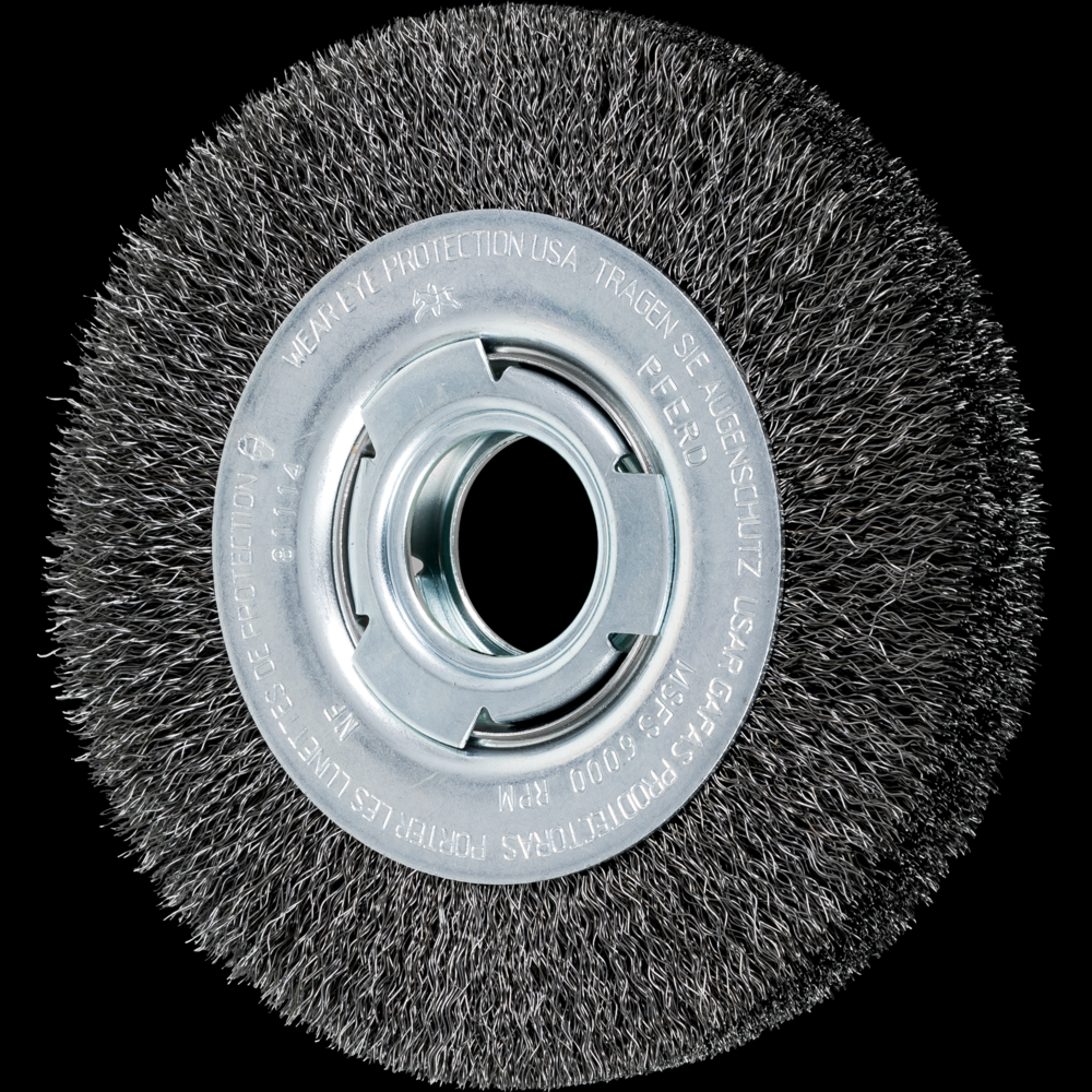 PFERD Crimped Wire Wheel Brush 6&#34; Dia Medium Face .010 Carbon Steel 2&#34; Arbor<span class=' ItemWarning' style='display:block;'>Item is usually in stock, but we&#39;ll be in touch if there&#39;s a problem<br /></span>