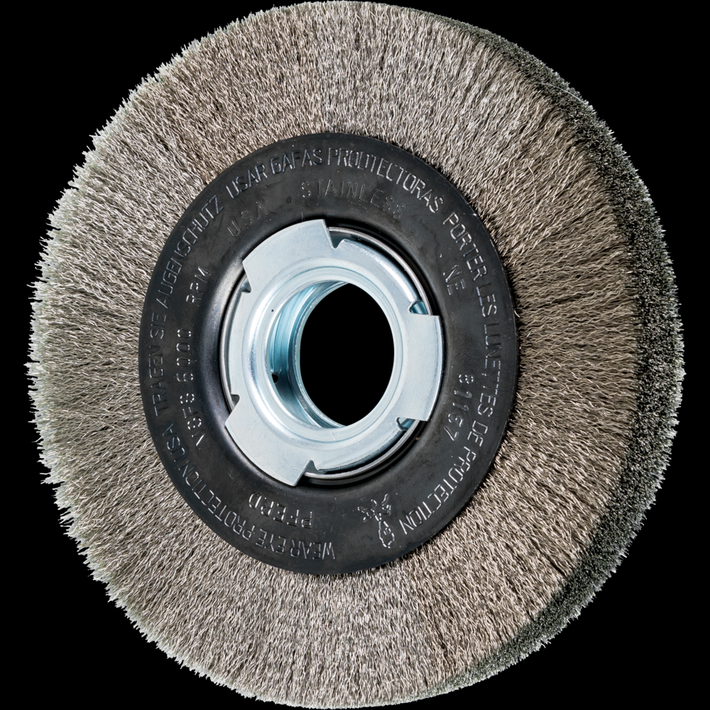 PFERD Crimped Wire Wheel Brush 6&#34; Dia Medium Face .006 Stainless Steel 2&#34; Arbor<span class=' ItemWarning' style='display:block;'>Item is usually in stock, but we&#39;ll be in touch if there&#39;s a problem<br /></span>