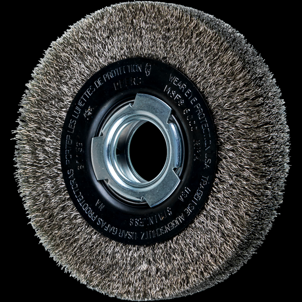 PFERD Crimped Wire Wheel Brush 6&#34; Dia Medium Face .010 Stainless Steel 2&#34; Arbor<span class=' ItemWarning' style='display:block;'>Item is usually in stock, but we&#39;ll be in touch if there&#39;s a problem<br /></span>