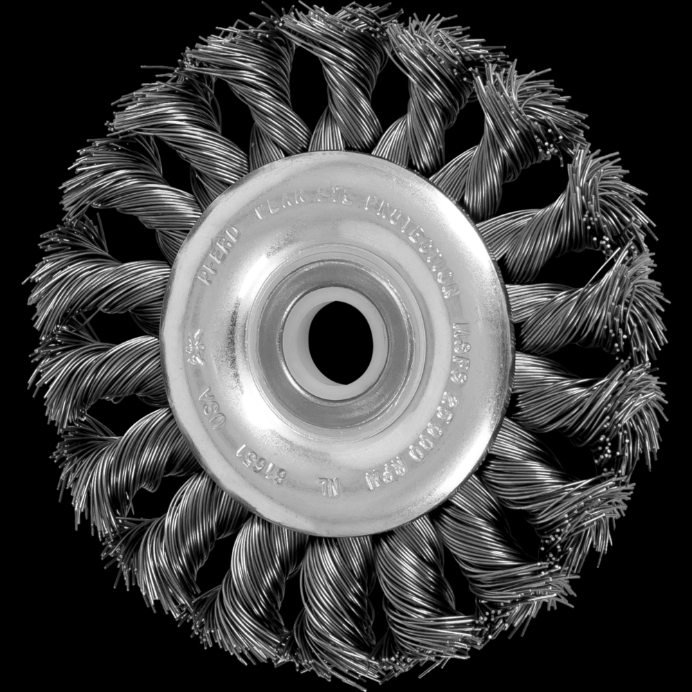 PFERD Standard Twist Knot Wire Wheel Brush 3&#34; Dia. .014 Carbon Steel 1/2-3/8&#34; Arbor<span class=' ItemWarning' style='display:block;'>Item is usually in stock, but we&#39;ll be in touch if there&#39;s a problem<br /></span>