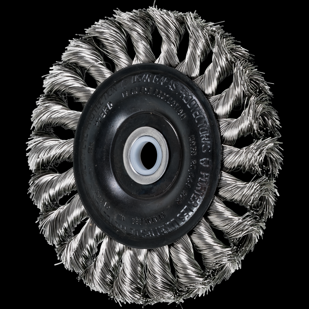 PFERD Standard Twist Knot Wire Wheel Brush 4&#34; Dia. .012 Stainless Steel 1/2-3/8&#34; Arbor<span class=' ItemWarning' style='display:block;'>Item is usually in stock, but we&#39;ll be in touch if there&#39;s a problem<br /></span>