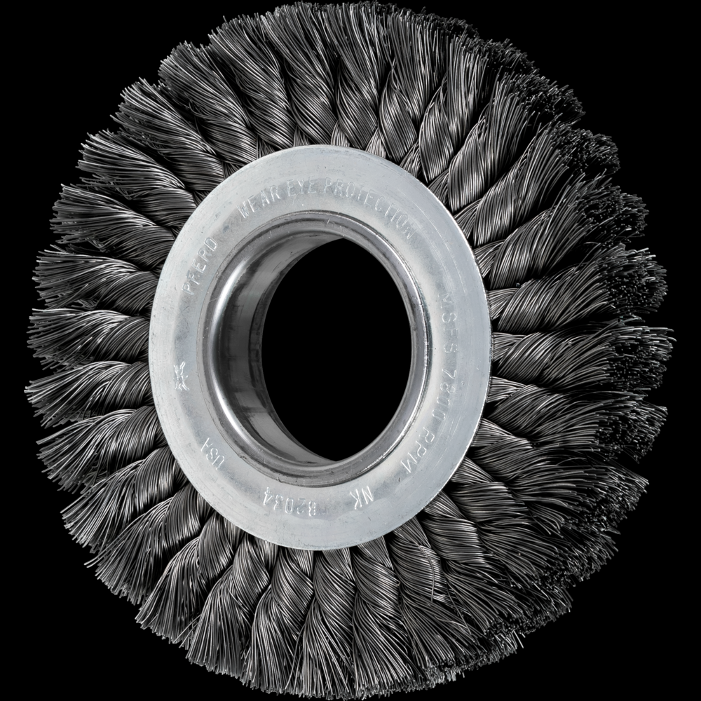 PFERD Standard Twist Knot Wire Wheel Brush 6&#34; Dia. .016 Carbon Steel 2&#34; Arbor<span class=' ItemWarning' style='display:block;'>Item is usually in stock, but we&#39;ll be in touch if there&#39;s a problem<br /></span>