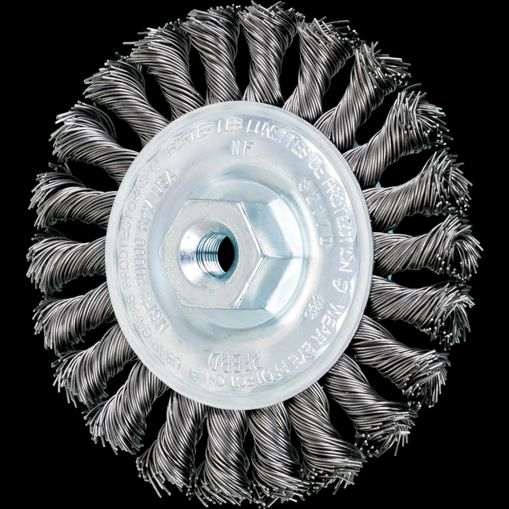 PFERD Full Cable Knot Wheel Brush 4&#34; Dia. .020 Carbon Steel 3/8-24 Thread<span class=' ItemWarning' style='display:block;'>Item is usually in stock, but we&#39;ll be in touch if there&#39;s a problem<br /></span>