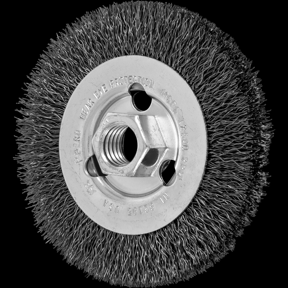 PFERD Crimped Wire Wheel Brush 4&#34; Dia .014 Carbon Steel 5/8-11&#34; Arbor<span class=' ItemWarning' style='display:block;'>Item is usually in stock, but we&#39;ll be in touch if there&#39;s a problem<br /></span>