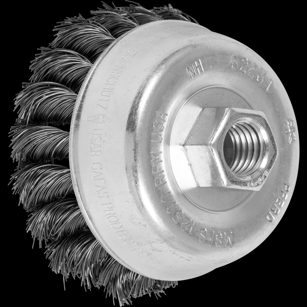 PFERD Knot Wire Cup Brush 3-1/2&#34; Dia. .014 Carbon Steel 5/8-11&#34; Thread<span class=' ItemWarning' style='display:block;'>Item is usually in stock, but we&#39;ll be in touch if there&#39;s a problem<br /></span>