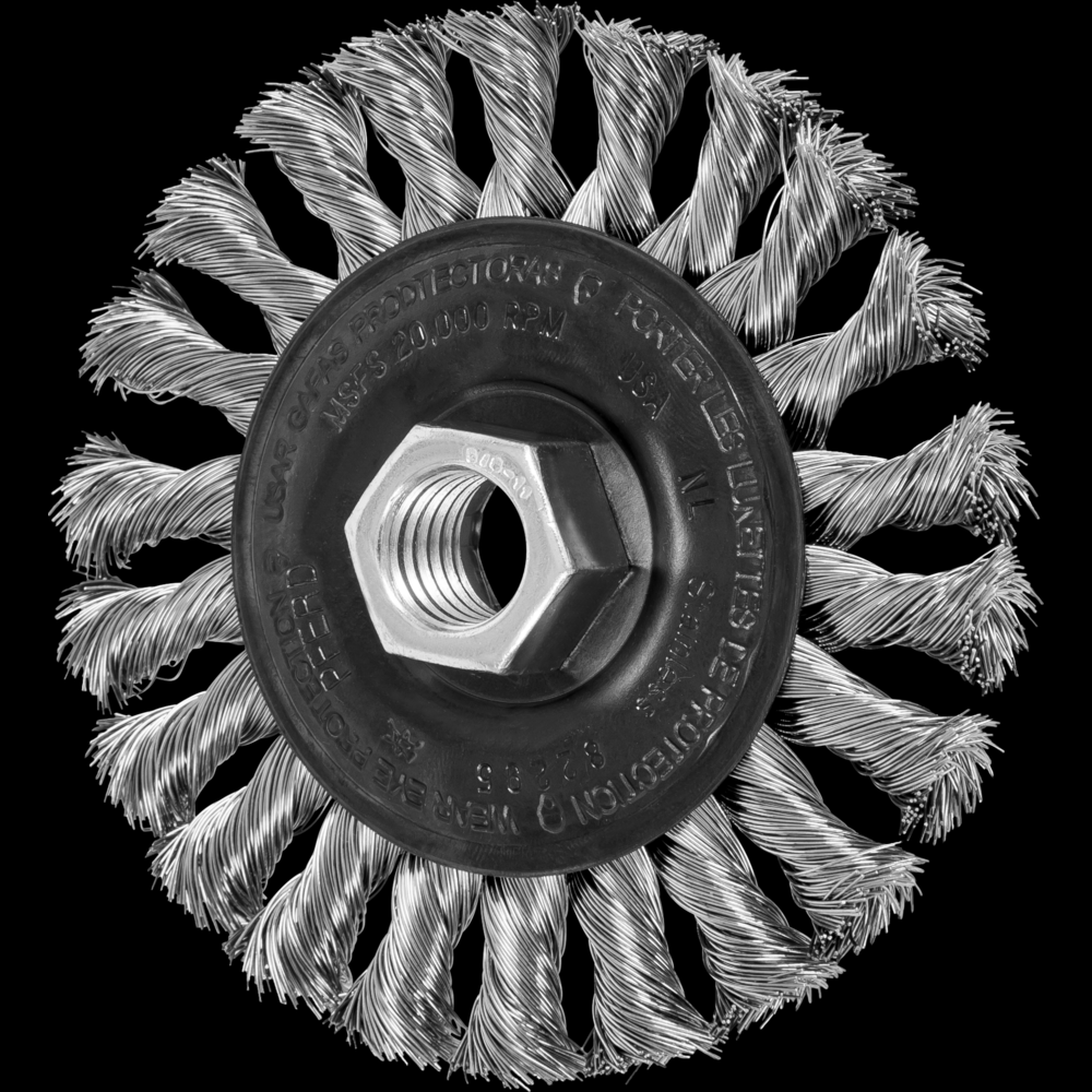 PFERD Full Cable Knot Wheel Brush 4&#34; Dia. .014 Stainless Steel 5/8-11&#34; Thread<span class=' ItemWarning' style='display:block;'>Item is usually in stock, but we&#39;ll be in touch if there&#39;s a problem<br /></span>