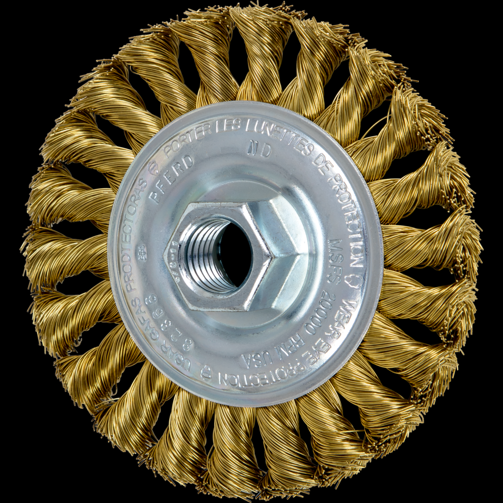 PFERD Standard Twist Knot Wire Wheel Brush 4&#34; Dia. .014 Stainless Steel 5/8-11&#34; Thread<span class=' ItemWarning' style='display:block;'>Item is usually in stock, but we&#39;ll be in touch if there&#39;s a problem<br /></span>