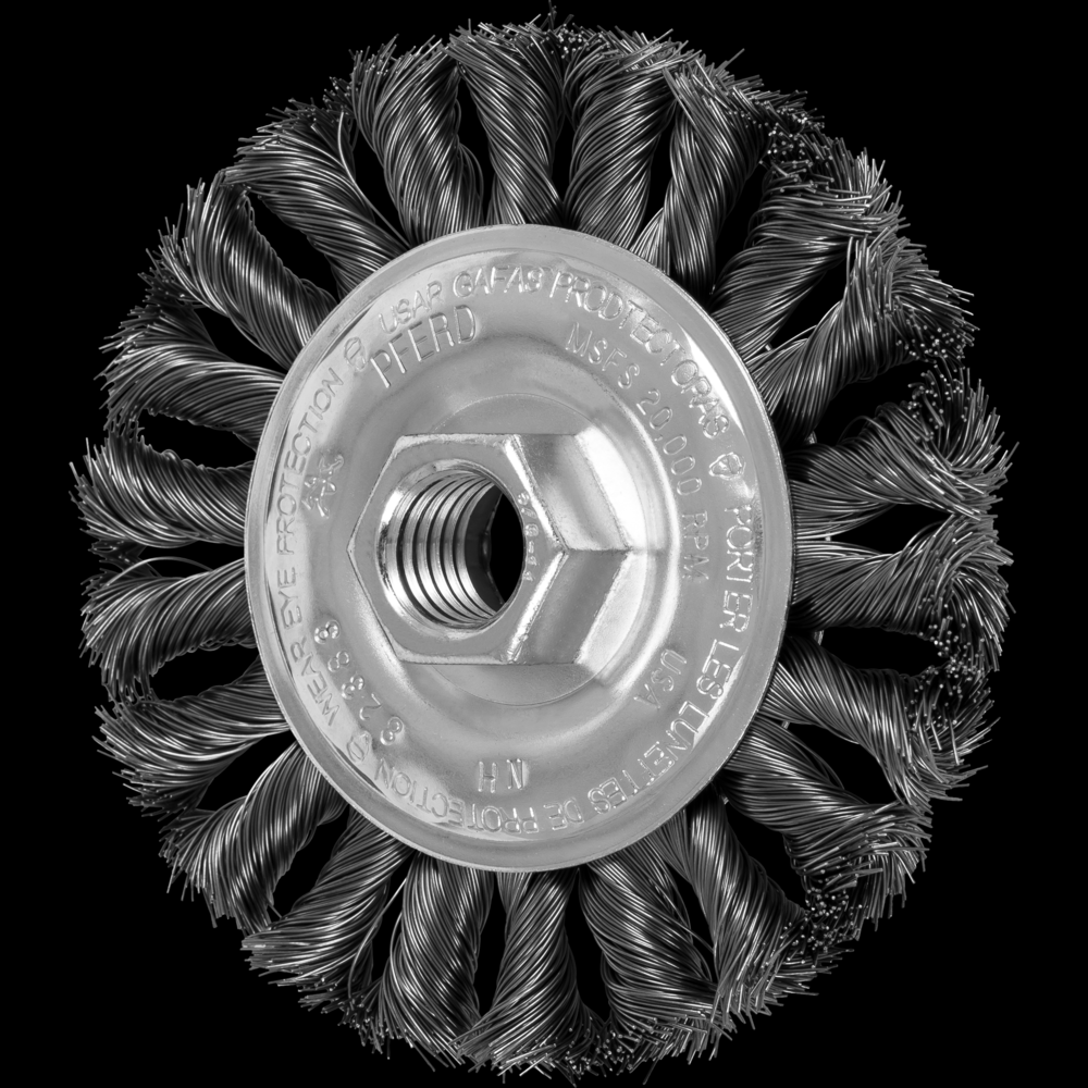 PFERD COMBITWIST® Knot Wheel Brush 4&#34; Dia. .014 Carbon Steel 5/8-11&#34; Thread<span class=' ItemWarning' style='display:block;'>Item is usually in stock, but we&#39;ll be in touch if there&#39;s a problem<br /></span>