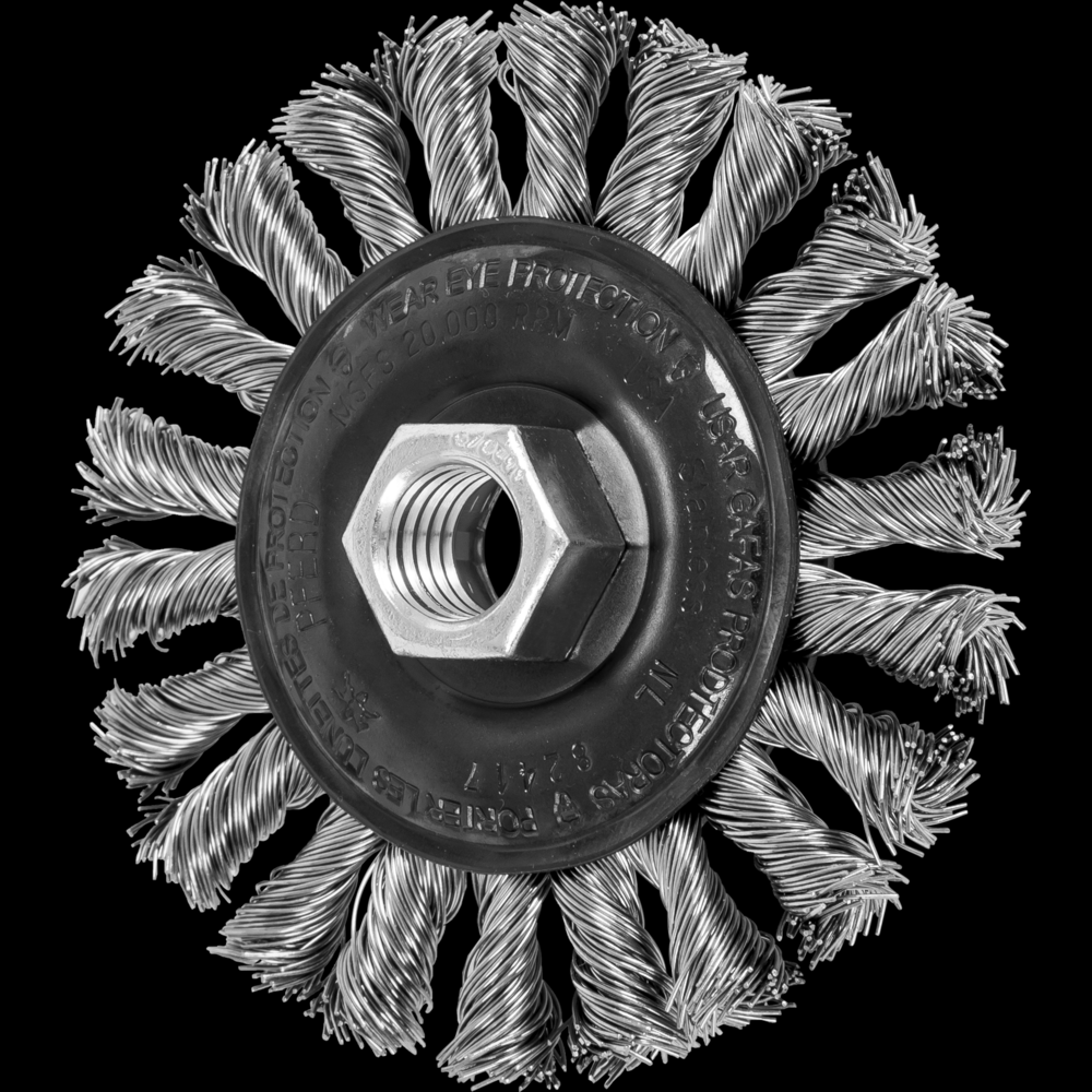 PFERD Standard Twist Knot Wire Wheel Brush 4&#34; Dia. .020 SS 5/8-11&#34; Thread<span class=' ItemWarning' style='display:block;'>Item is usually in stock, but we&#39;ll be in touch if there&#39;s a problem<br /></span>