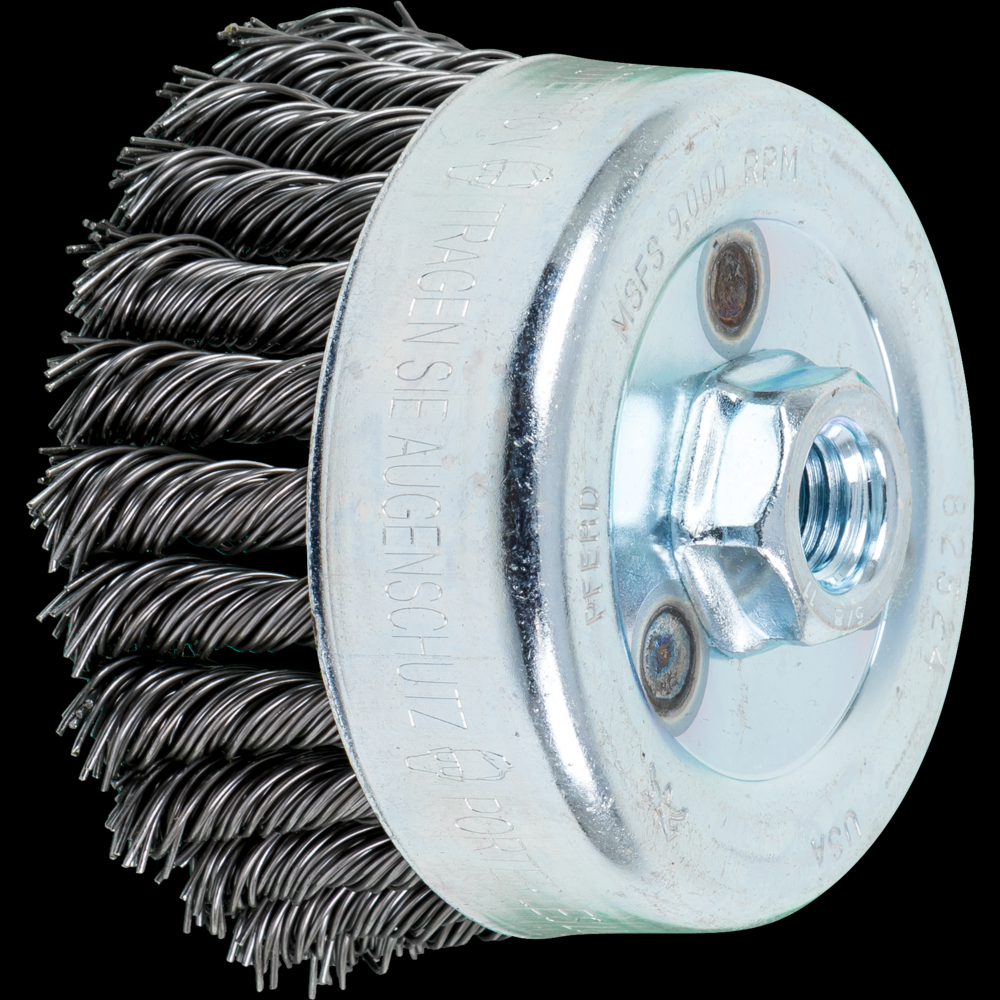 PFERD Knot Wire Cup Brush 4&#34; Dia. .035 Carbon Steel 5/8-11&#34; Thread<span class=' ItemWarning' style='display:block;'>Item is usually in stock, but we&#39;ll be in touch if there&#39;s a problem<br /></span>