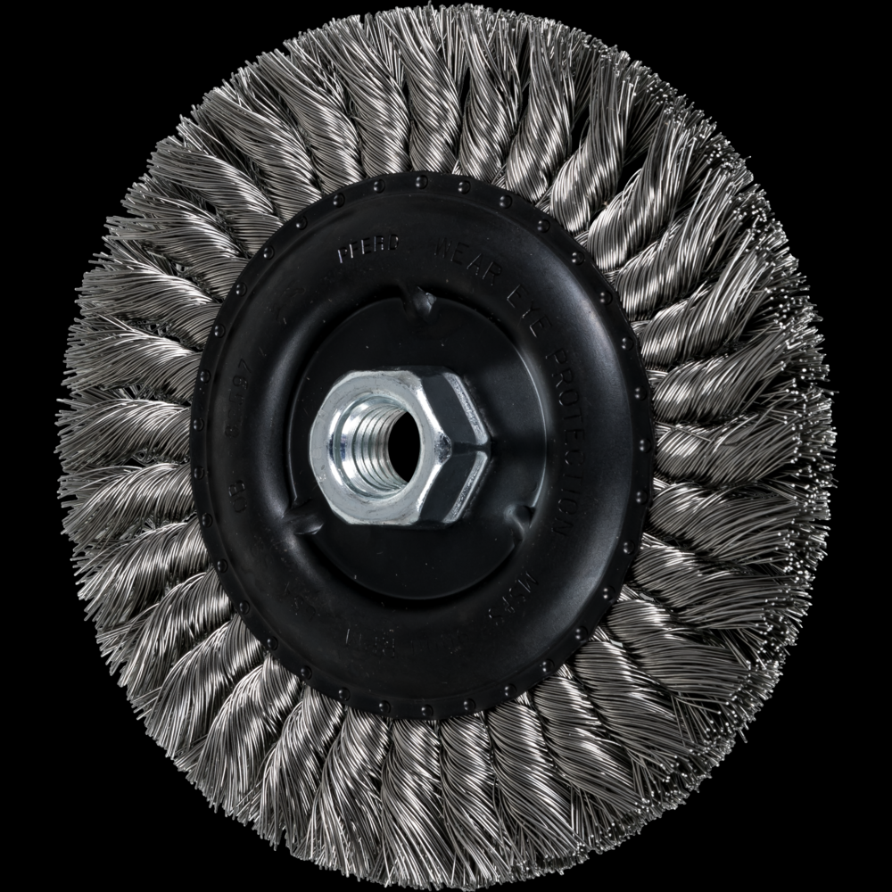 PFERD Standard Twist Knot Wire Wheel Brush 6&#34; Dia. .016 Stainless Steel 5/8-11&#34; Thread<span class=' ItemWarning' style='display:block;'>Item is usually in stock, but we&#39;ll be in touch if there&#39;s a problem<br /></span>