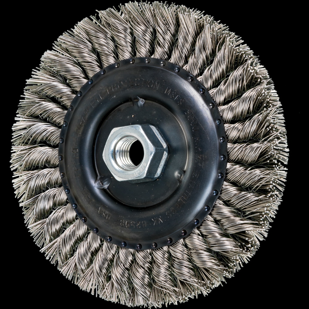 PFERD Standard Twist Knot Wire Wheel Brush 6&#34; Dia. .023 Stainless Steel 5/8-11&#34; Thread<span class=' ItemWarning' style='display:block;'>Item is usually in stock, but we&#39;ll be in touch if there&#39;s a problem<br /></span>