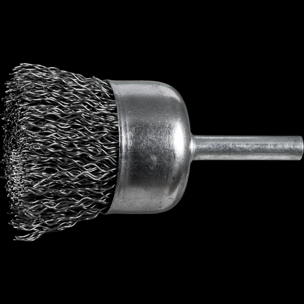 PFERD Crimped Mounted Cup Brush 1-1/4&#34; Dia. .020 Carbon Steel 1/4&#34; Shank<span class=' ItemWarning' style='display:block;'>Item is usually in stock, but we&#39;ll be in touch if there&#39;s a problem<br /></span>