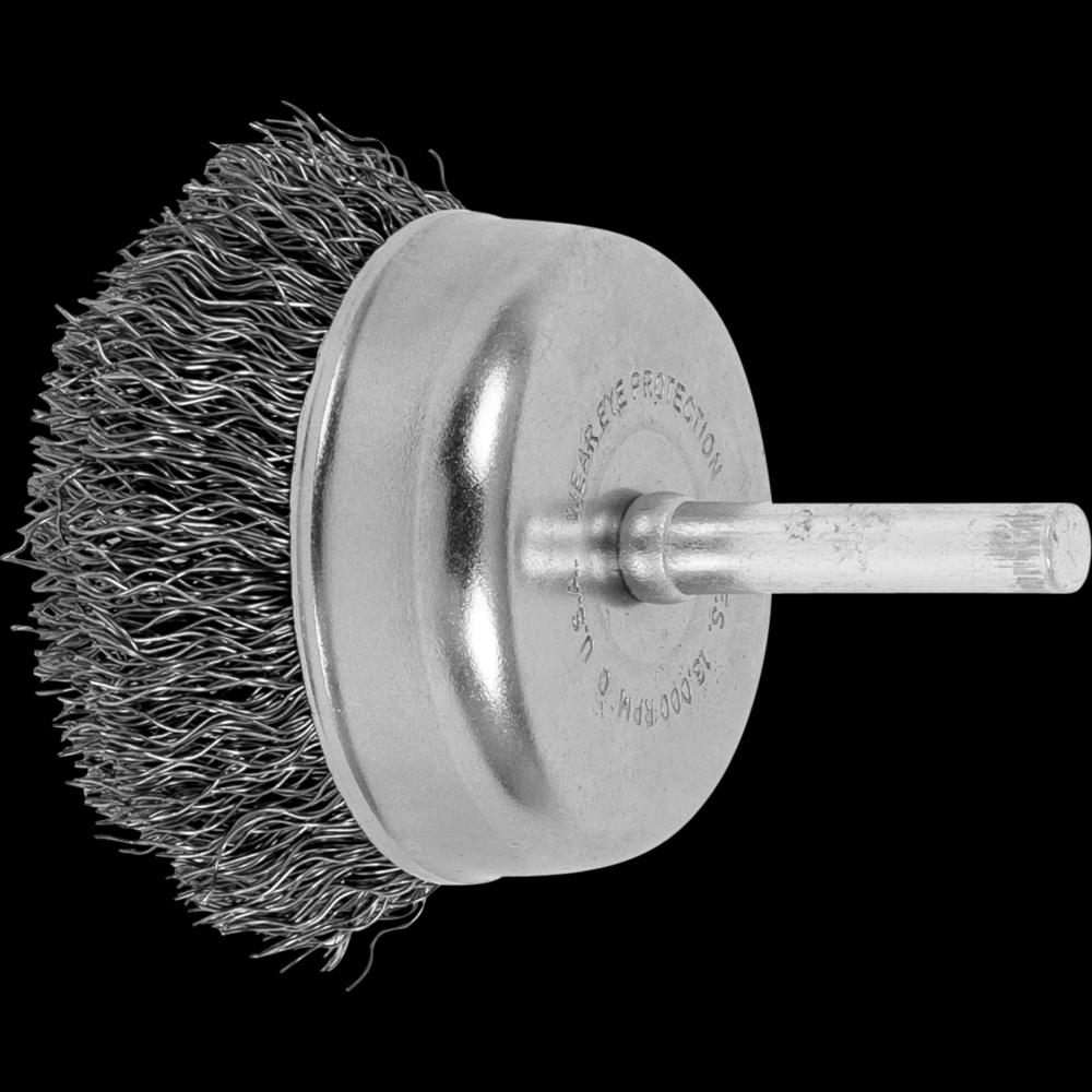 PFERD Crimped Mounted Cup Brush 2&#34; Dia. .012 Carbon Steel 1/4&#34; Shank<span class=' ItemWarning' style='display:block;'>Item is usually in stock, but we&#39;ll be in touch if there&#39;s a problem<br /></span>