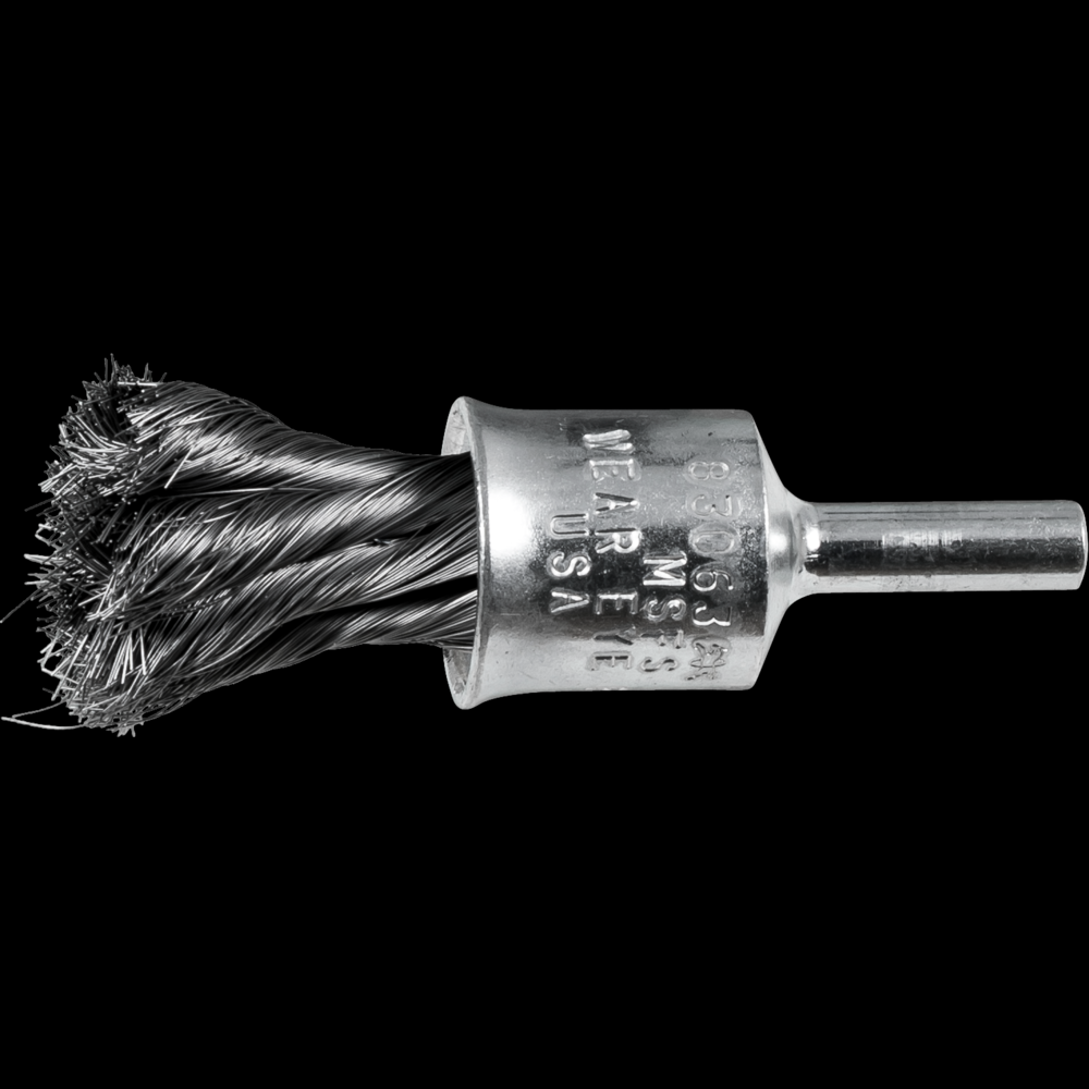 PFERD Knot Wire End Brush 1/2&#34; Dia. Flared Cup .006 Carbon Steel 1/4&#34; Shank<span class=' ItemWarning' style='display:block;'>Item is usually in stock, but we&#39;ll be in touch if there&#39;s a problem<br /></span>