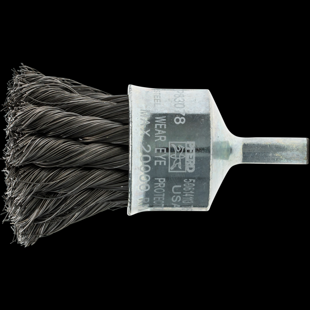 PFERD Knot Wire End Brush 1&#34; Dia. Flared Cup .006 Carbon Steel 1/4&#34; Shank<span class=' ItemWarning' style='display:block;'>Item is usually in stock, but we&#39;ll be in touch if there&#39;s a problem<br /></span>