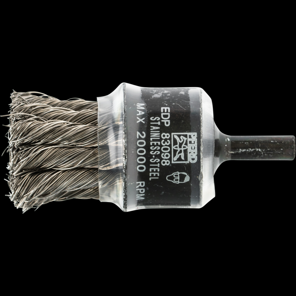 PFERD Knot Wire End Brush 1&#34; Dia. Coated Flared Cup .014 Stainless Steel 1/4&#34; Shank<span class=' ItemWarning' style='display:block;'>Item is usually in stock, but we&#39;ll be in touch if there&#39;s a problem<br /></span>