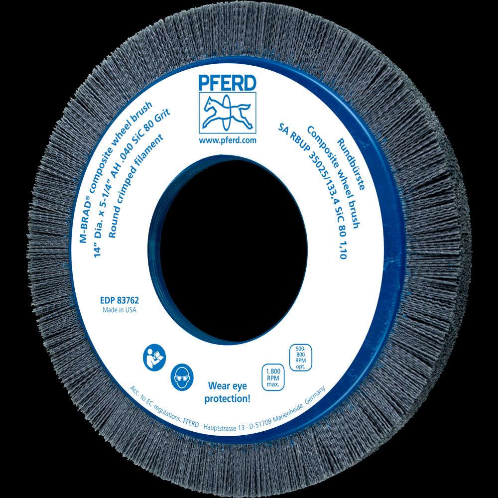 PFERD M-BRAD® Composite Wheel Brush 14&#34; Dia. .040/80 Grit Silicon Carbide 5-1/4&#34; Arbor<span class=' ItemWarning' style='display:block;'>Item is usually in stock, but we&#39;ll be in touch if there&#39;s a problem<br /></span>