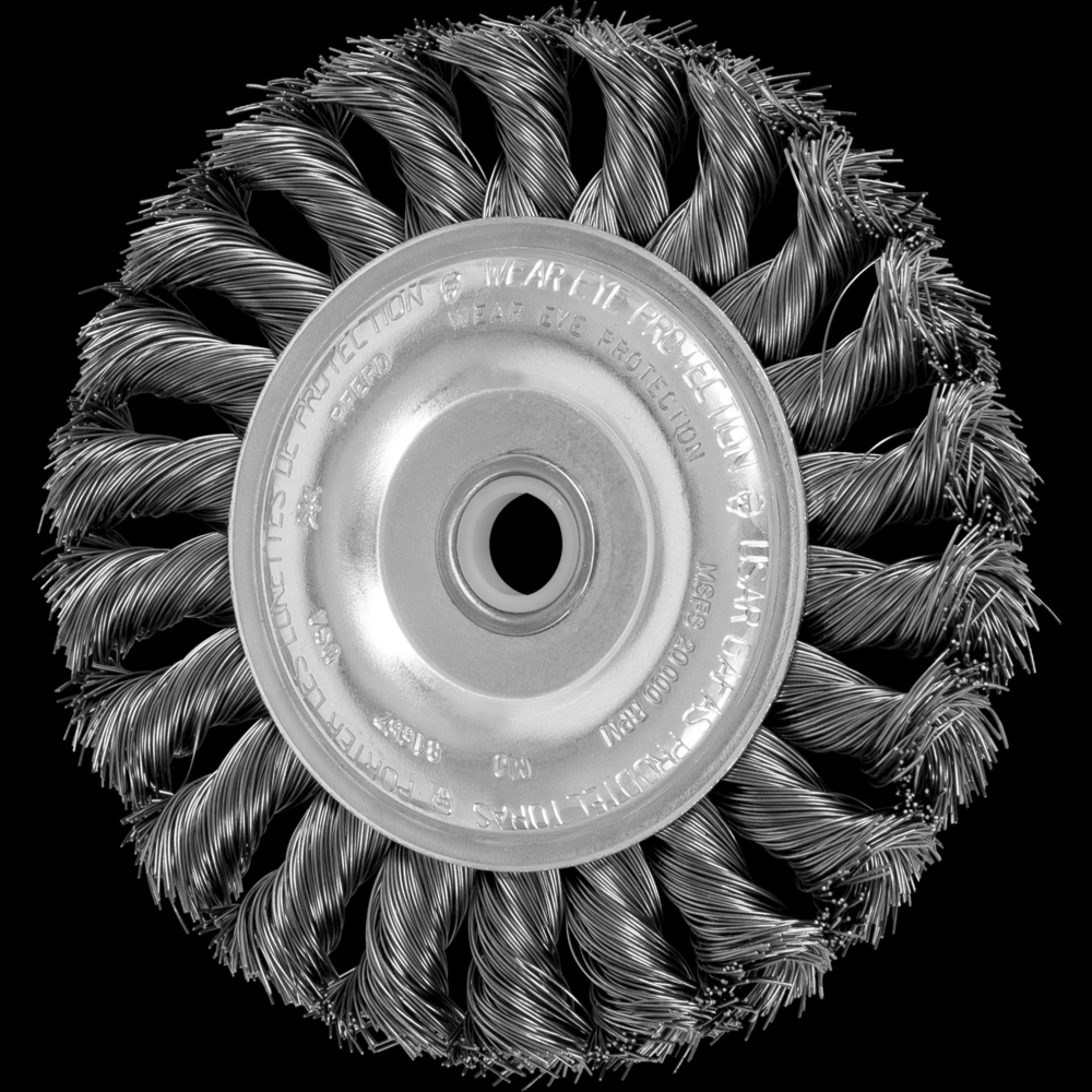 PFERD Standard Twist Knot Wire Wheel Brush 4&#34; Dia. .014 CS1/2-3/8&#34; Arbor Retail<span class=' ItemWarning' style='display:block;'>Item is usually in stock, but we&#39;ll be in touch if there&#39;s a problem<br /></span>