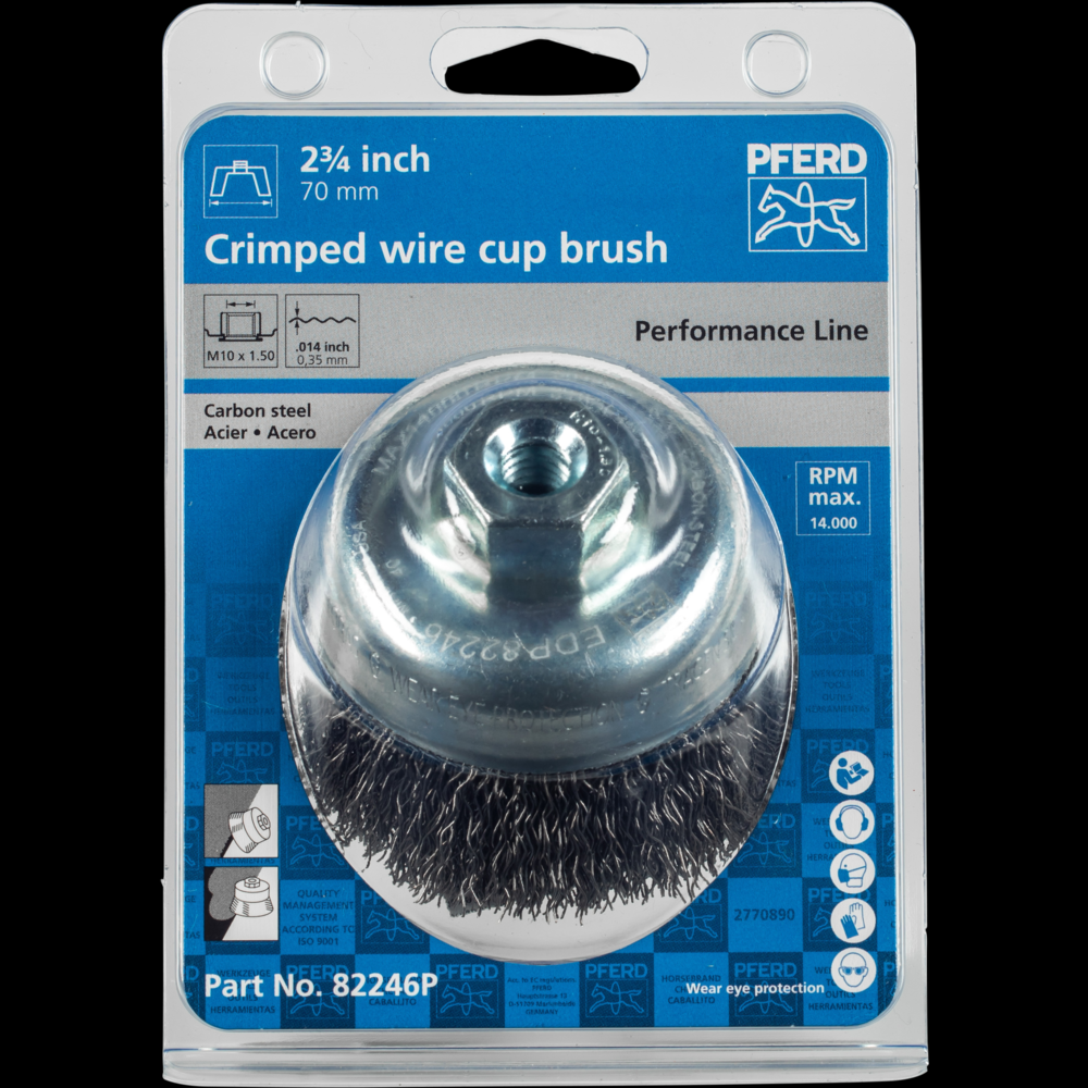 PFERD Crimped Wire Cup Brush PSF 2-3/4&#34; Dia. .014 Carbon Steel M10x1.50 Thread Retail<span class=' ItemWarning' style='display:block;'>Item is usually in stock, but we&#39;ll be in touch if there&#39;s a problem<br /></span>