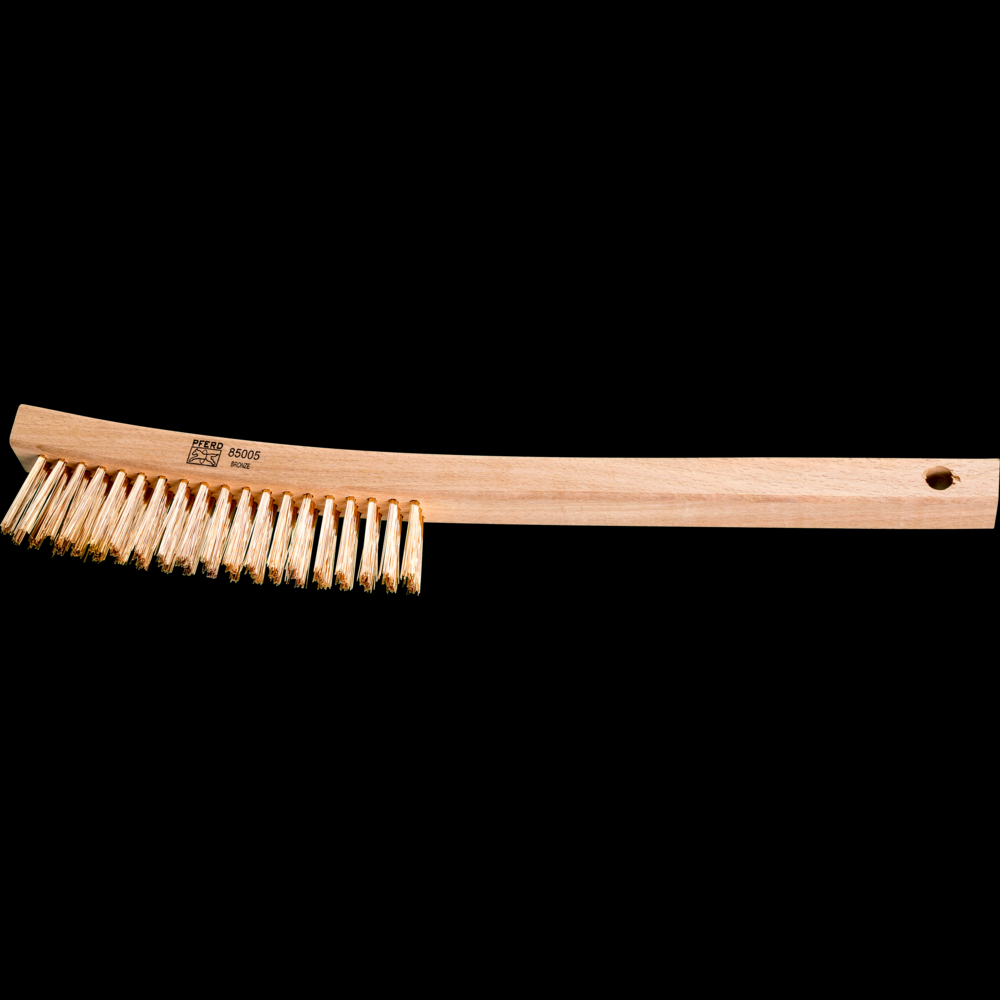 PFERD Curved Handle Scratch Brush 3x19 Rows Brass Wire Wooden Block<span class=' ItemWarning' style='display:block;'>Item is usually in stock, but we&#39;ll be in touch if there&#39;s a problem<br /></span>