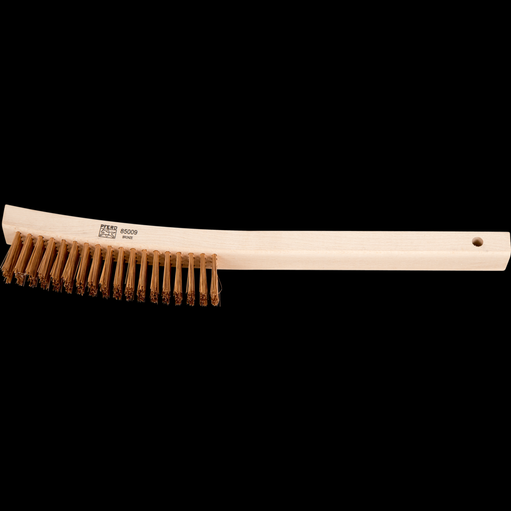 PFERD Curved Handle Scratch Brush 4x19 Rows Brass Wire Wooden Block<span class=' ItemWarning' style='display:block;'>Item is usually in stock, but we&#39;ll be in touch if there&#39;s a problem<br /></span>