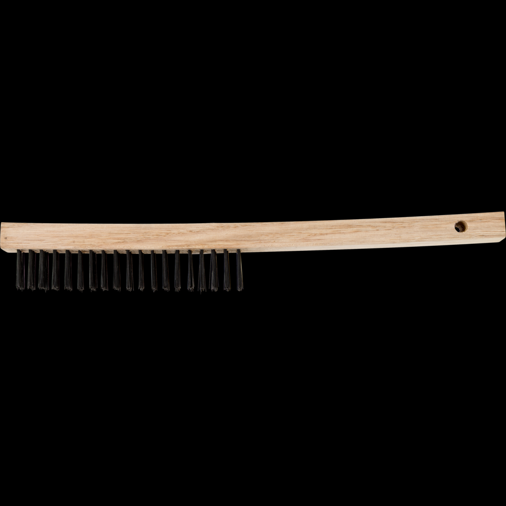 PFERD Curved Handle Scratch Brush - Economy 3x19 Rows Carbon Steel Wire<span class=' ItemWarning' style='display:block;'>Item is usually in stock, but we&#39;ll be in touch if there&#39;s a problem<br /></span>