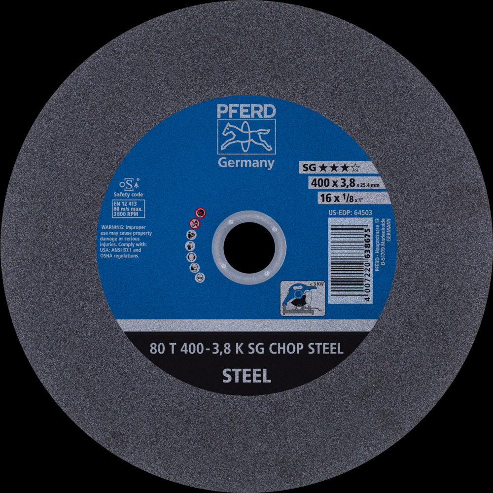 PFERD Large Diameter Cut-Off Wheel 16&#34; x 1/8 x 1, SG CHOP STEEL, K, Aluminum oxide<span class=' ItemWarning' style='display:block;'>Item is usually in stock, but we&#39;ll be in touch if there&#39;s a problem<br /></span>